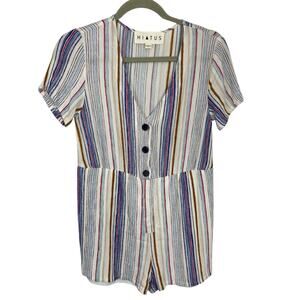 Hiatus Short Sleeve Romper Size Medium Multicolor Stripe crinkle Knit